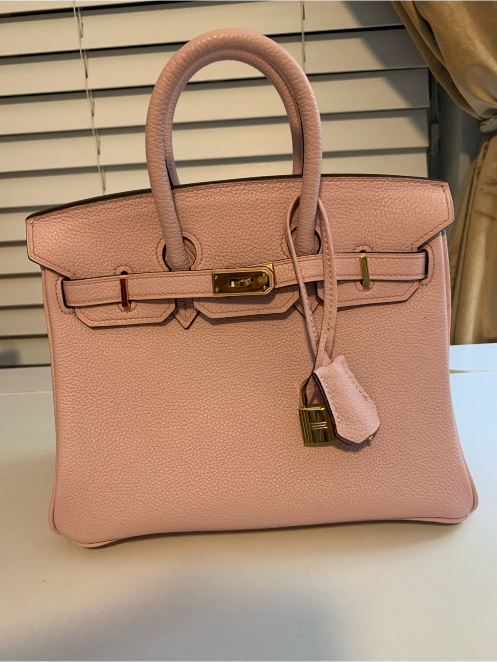 Pebbled Light Pink Structured Top-Handle Satchel with Gold Hardware